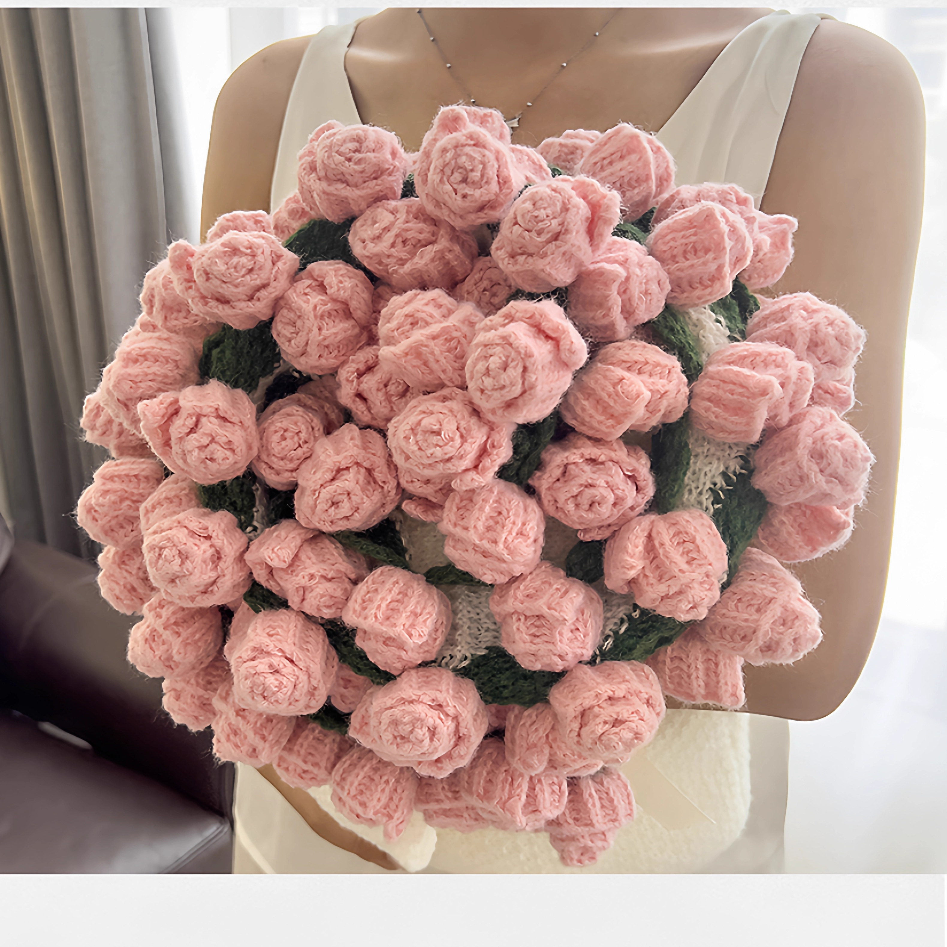 手工编织玫瑰花束毛线