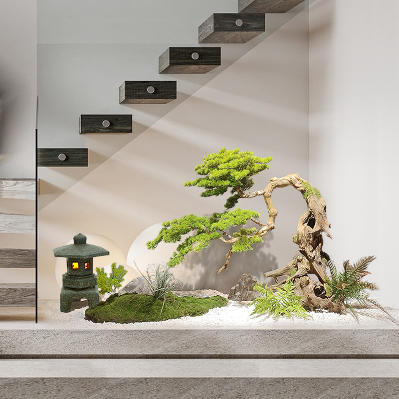 花舍摆放枯木崖柏迎客松花艺室内软装假树客厅景观橱窗饰品仿真树