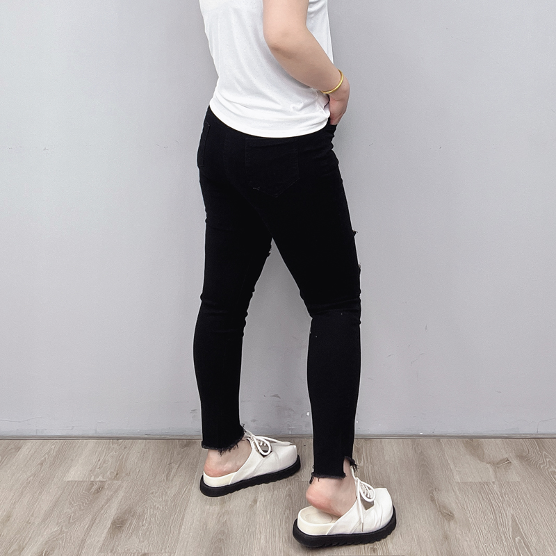 胖mm大码女装夏季薄款破洞牛仔裤休闲弹力显瘦高腰百搭毛边小脚裤