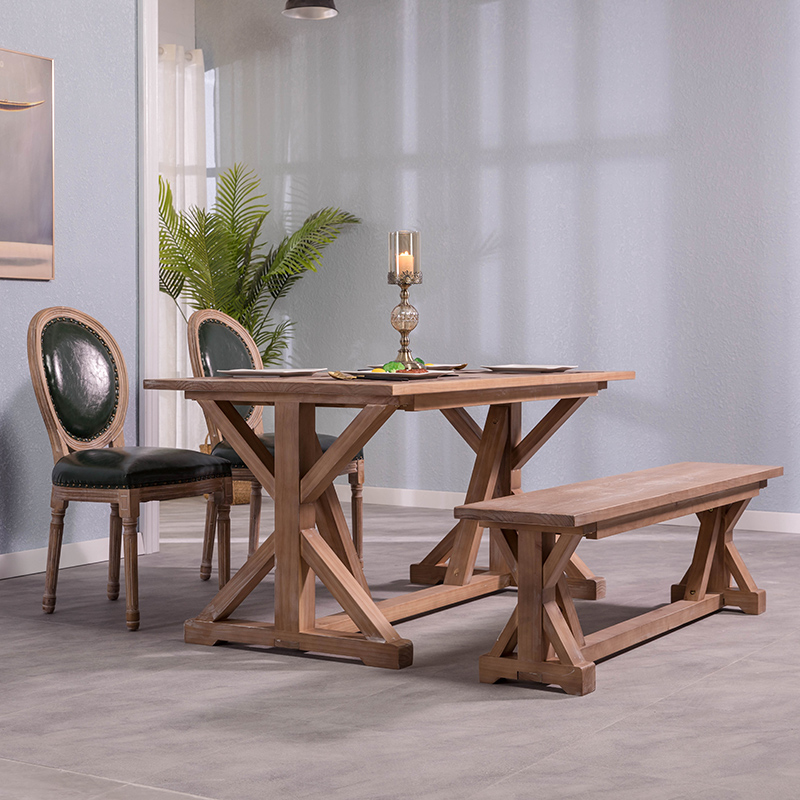 美式乡村全实木松木餐桌家用欧式客厅长桌子复古做旧酒店宴会桌椅