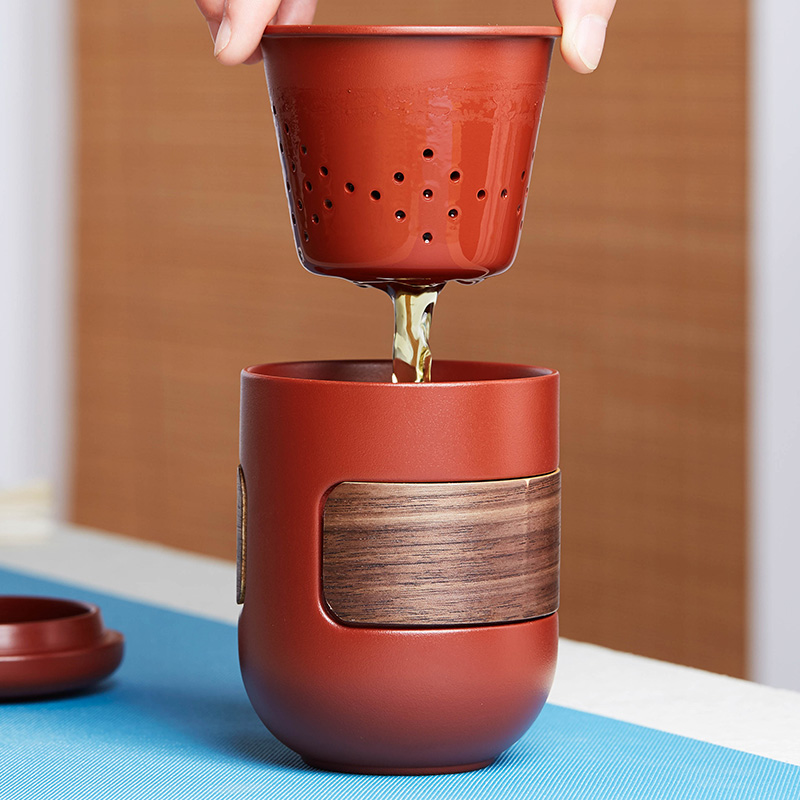 紫砂杯泡茶杯陶瓷主人杯单个带盖过滤办公杯日式功夫茶具便携旅行