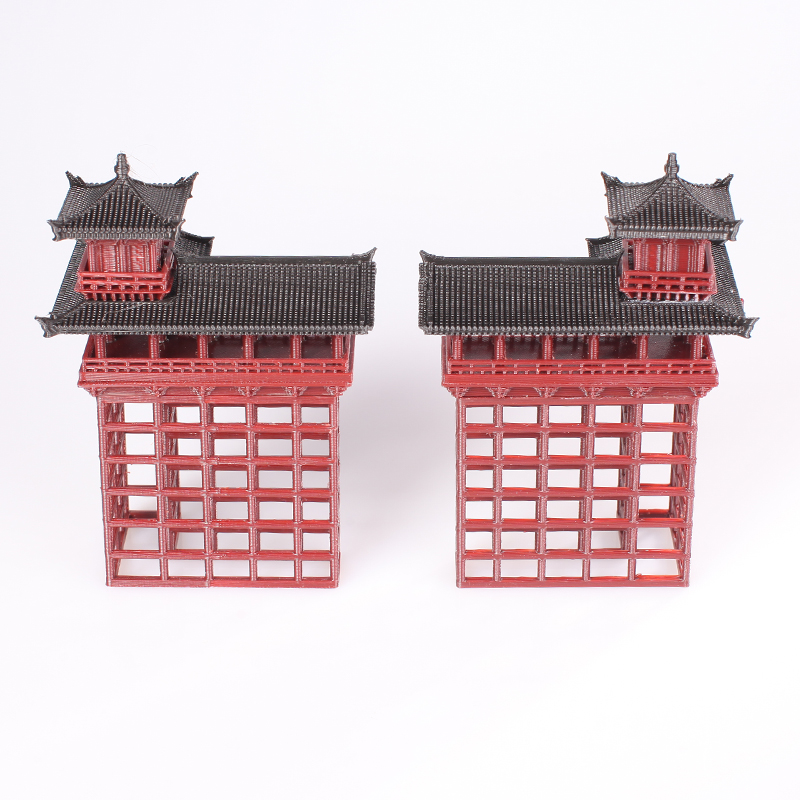 假山吸水石水陆缸山水盆景古建筑模型微景观转角吊脚楼庭院小摆件