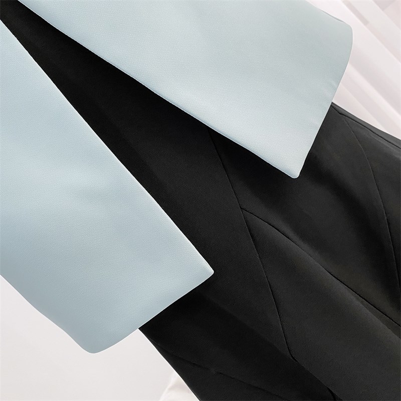 浅蓝色短外套女长袖圆领披肩旗袍外搭小西服女士西装外套短款上衣