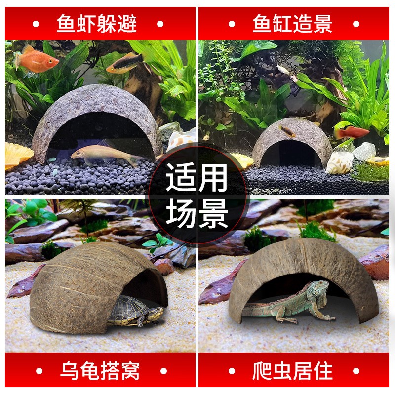 天然椰壳躲避屋鱼虾螃蟹守宫宠物蛇乌龟爬宠蜥蜴蝎子躲避洞穴装饰