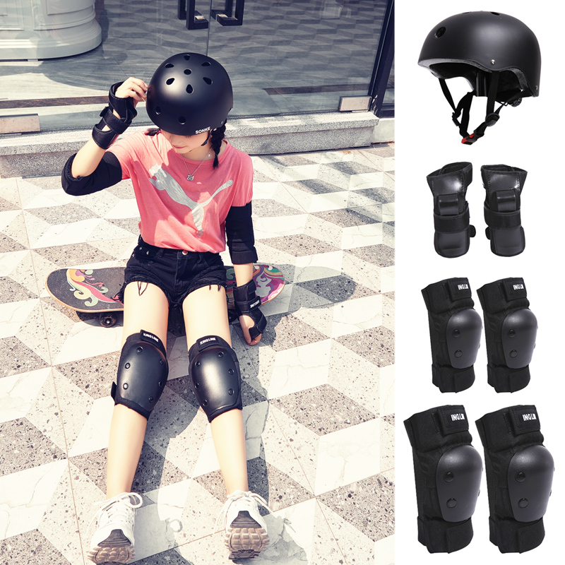 滑板轮滑头盔女童夏季护具套装溜冰鞋成人自行车幼儿安.全头帽骑