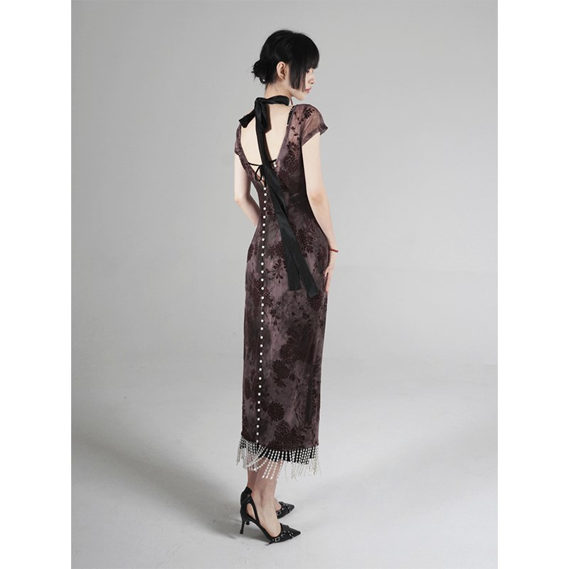 川故纵【新眉】2024年夏季新中式国风改良旗袍珍珠长款连衣裙女