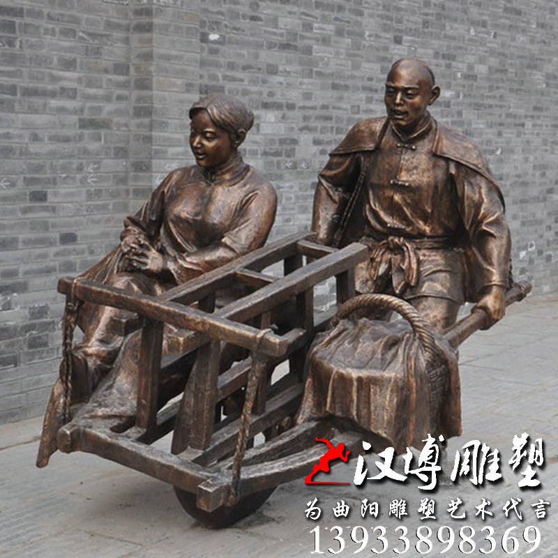 玻璃钢古代人物雕塑民俗剃头雕塑订制理发店迎宾雕塑古镇街头景观
