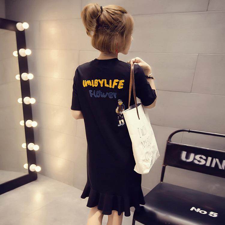 2026韩版新款女装夏装绣花短袖中长款连衣裙女打底衫荷叶边中长裙,女装/女士精品,连衣裙,淘宝优惠券,粉丝福利购,淘宝优惠卷