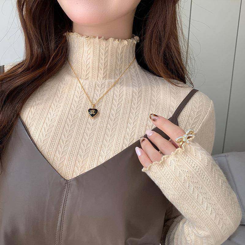 木耳边打底衫女秋冬季内搭新款条纹半高领针织上衣高级感毛衣,女装/女士精品,蕾丝衫/雪纺衫,淘宝优惠券,粉丝福利购,淘宝优惠卷