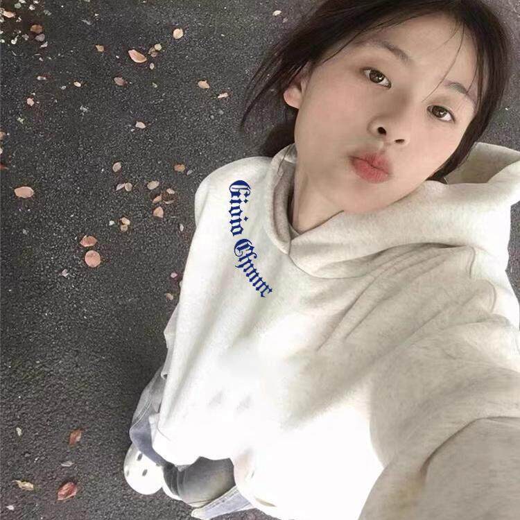 纯棉卫衣女2025新款爆款春秋冬薄款连帽美式慵懒宽松灰色加绒加厚