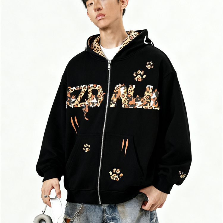 美式高街连帽卫衣男款开衫外套