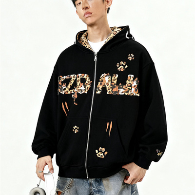 美式高街连帽卫衣男款开衫外套