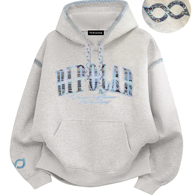 连帽卫衣刺绣加绒情侣款上衣服