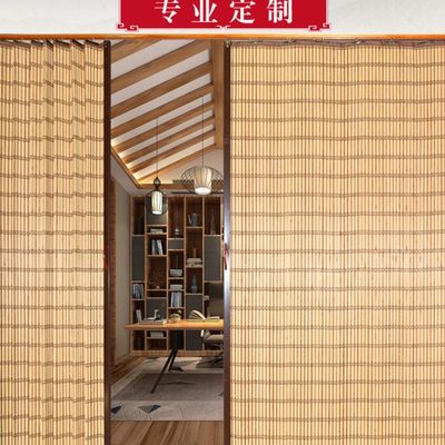竹帘门折叠推拉门家用厨房简易门阳台遮光隔断帘商铺移门日式门帘