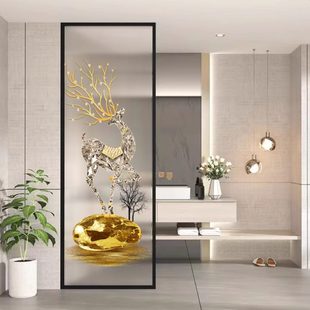 铝合金艺术玻璃隔断客厅入户铁艺玄关卫生间干湿分离半墙屏风定制