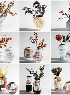 新中式手工陶瓷桌面摆件售楼处样板间客厅酒店玄T关处花器装饰摆