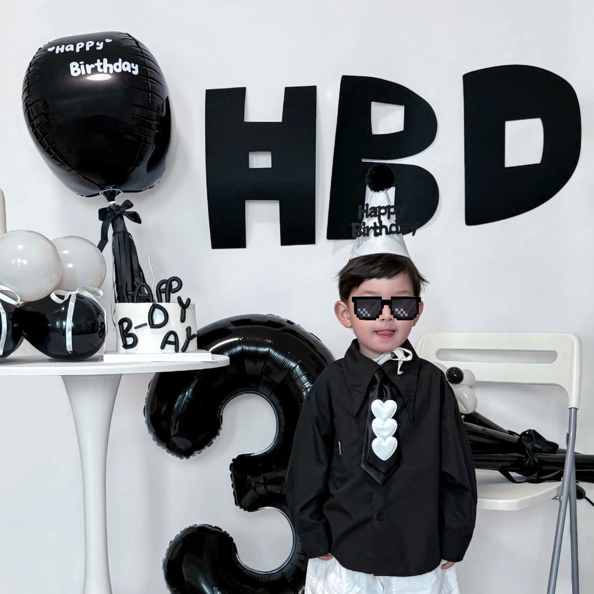 韩系ins简约40寸黑色数字气球儿童男孩黑白色系生日布置派对装饰