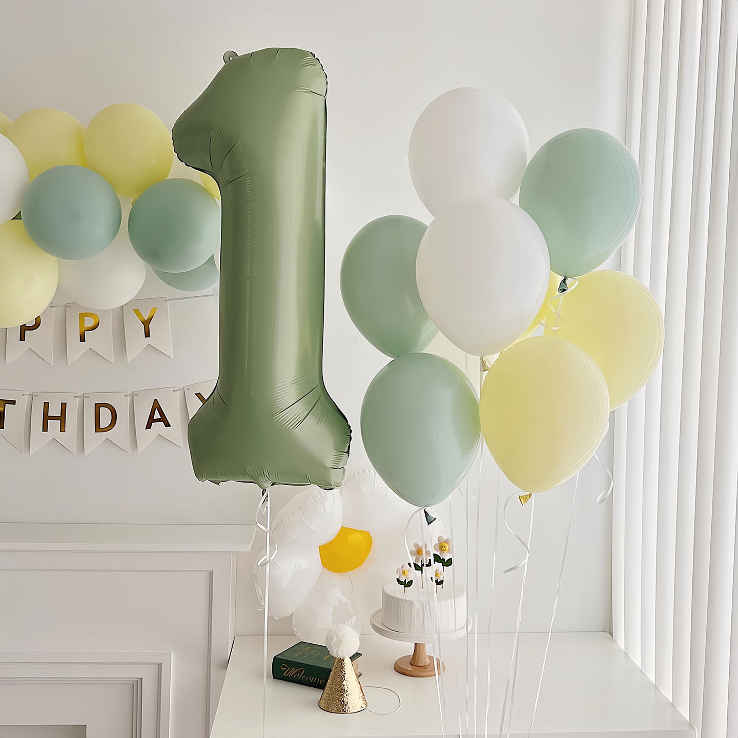 儿童1岁装饰40寸橄榄绿色生日气球数字周岁男孩女孩派对场景布置