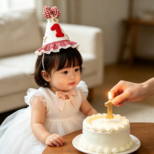 甜美红格子蝴蝶结花边头饰发箍女宝宝生日周岁派对数字帽拍照道具