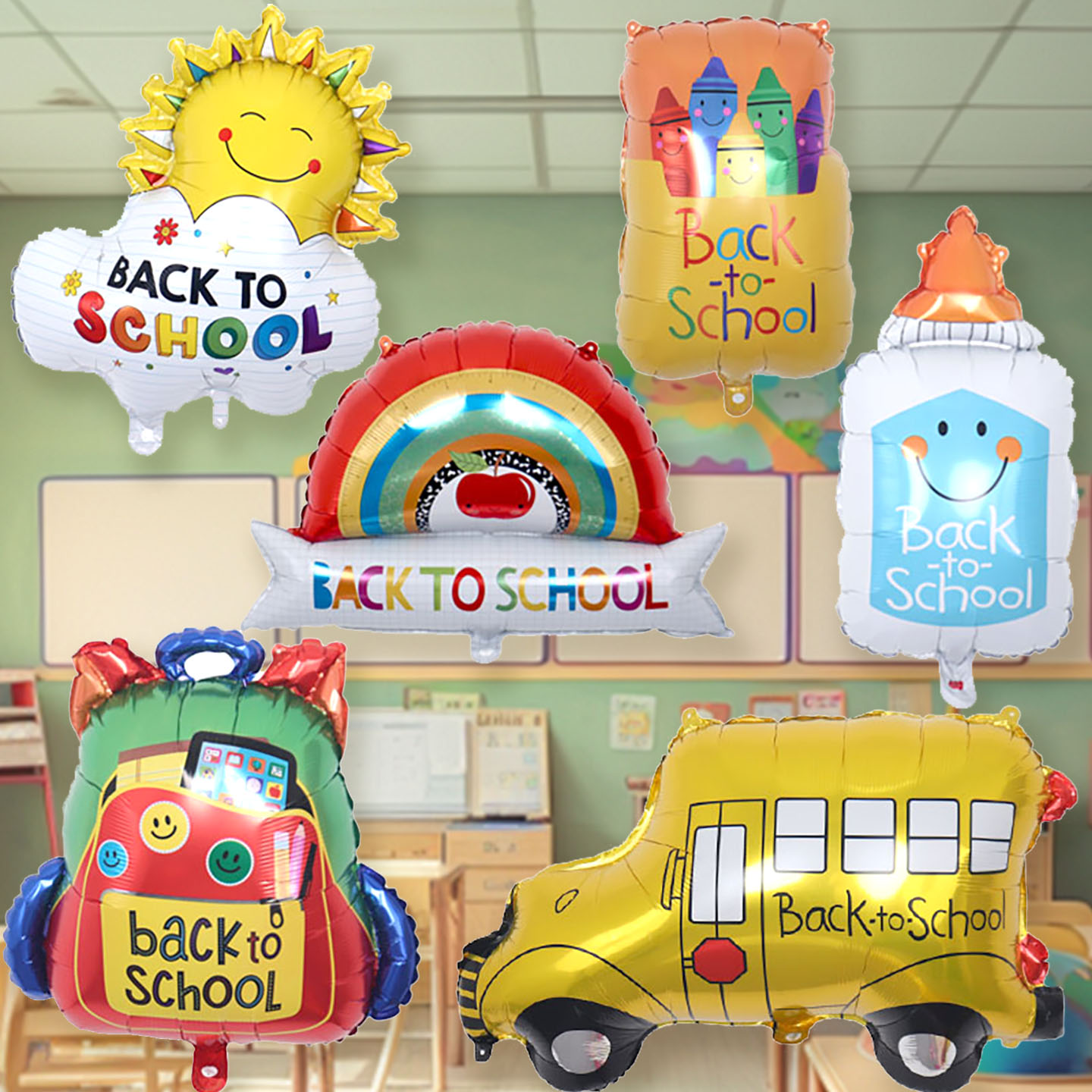 开学返校季主题卡通书包校车造型铝膜气球教室仪式感布置装饰道具