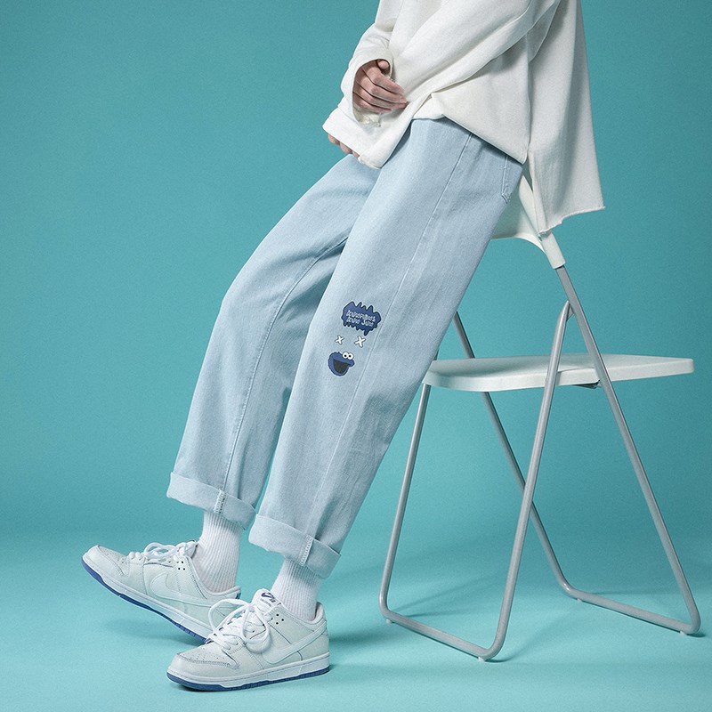 加绒加厚牛仔裤女冬宽松阔腿秋冬外穿直筒松紧腰学生冬季裤子女