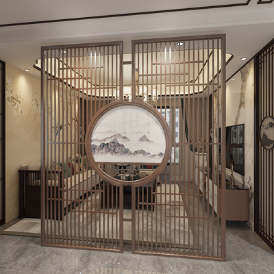 新中式实木圆形栅栏花架屏风隔断通顶客厅茶室餐厅分隔遮挡背景墙