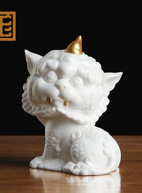 七珍 九华山地藏菩萨谛听地藏王坐骑陶瓷摆件家居佛堂客厅装饰品