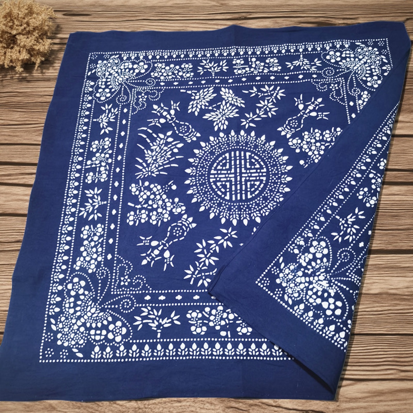 乌镇 手工蓝花布四方巾 90*90包袱皮结婚用 平安喜乐 全棉包邮