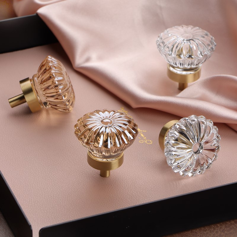 轻奢鸽子蛋水晶柜门拉手衣柜橱柜抽屉极简圆形香槟色法式黄铜把手