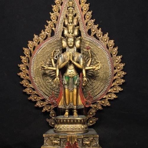 西藏特色工艺藏族回流纯铜菩萨长25宽9高40重2460克彩绘千手观音