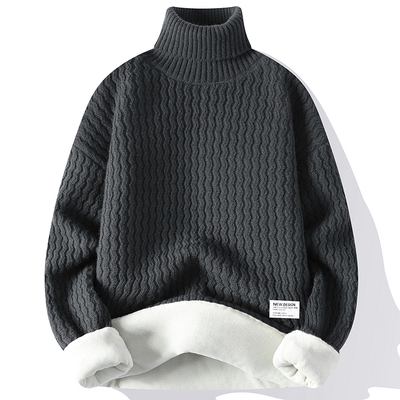 高领毛衣男冬季加绒加厚打底羊毛衫线衣男生秋冬款麻花针织衫衣服
