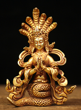 尼泊尔手工纯铜龙树菩萨佛像摆件密宗藏传龙女菩萨五蛇女供奉神像