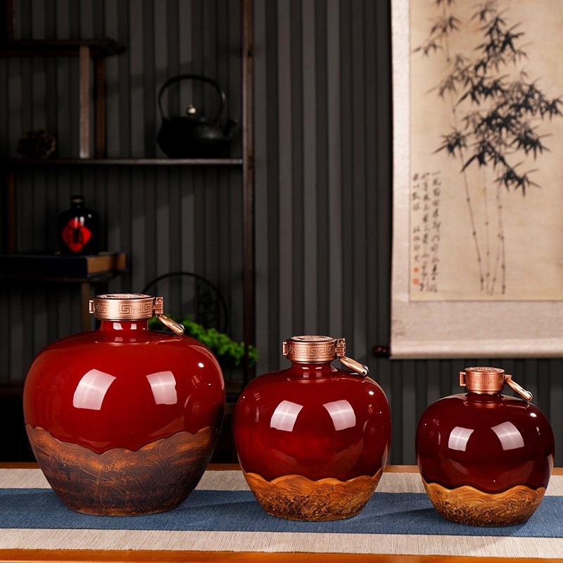 景德镇高温颜色釉陶瓷酒瓶 3斤5斤10斤郎红石榴空酒坛 五斤装酒壶