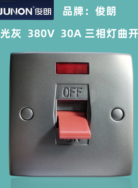 俊朗萤光灰色380V 30A带灯曲架开关三相三火线大Y功率设备开关
