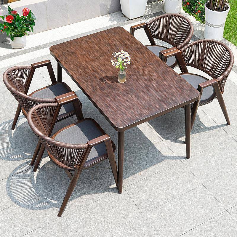 户外编藤桌椅组合室外商业街露天靠背藤椅庭院花园休闲藤椅子家具