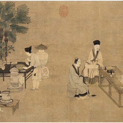 茶室挂画 挂轴画心高清复制书法茶室送礼  刘松年 撵茶图斗茶宋画