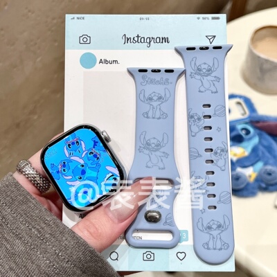 卡通可爱史迪仔适用苹果手表表带iwatchs11/s10硅胶Apple/Ultra3