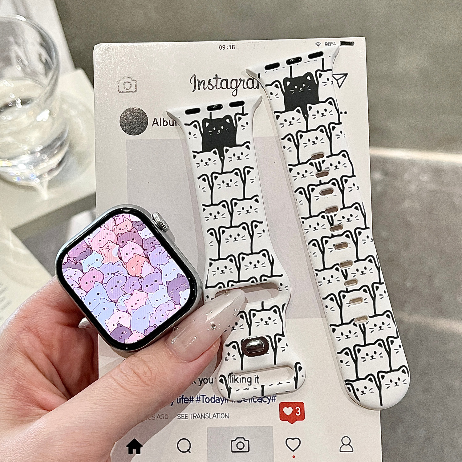 叠叠乐猫咪适用苹果手表表带iwatchS11/10/9硅胶Apple萌2ultra/SE