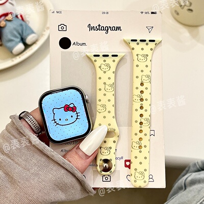 波点猫咪头适用iwatchs12/11新款10苹果硅胶SE表带Applewatch9/8