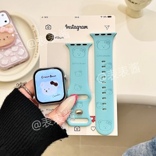 呆萌小熊头适用iwatchs11/10苹果手表表带SE硅胶Applewatchs9/8/7