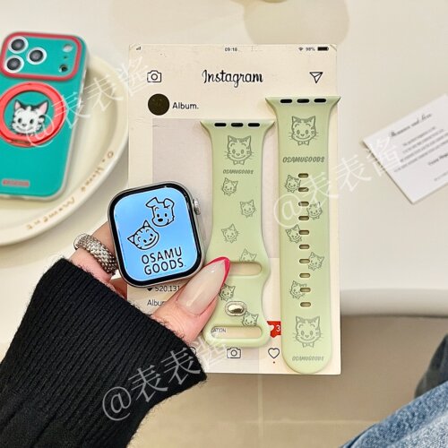 原田治猫猫嫩绿色适用iwatchs11/10苹果手表表带硅胶Applewatchs9