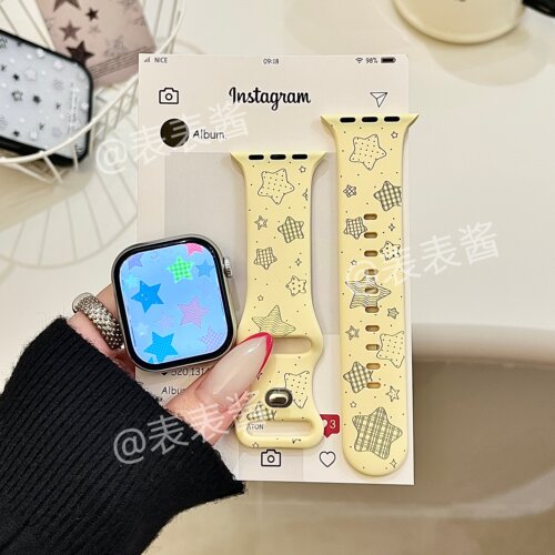 爆款格纹星星适用iwatchs11/10苹果手表表带SE硅胶Applewatchs9/8