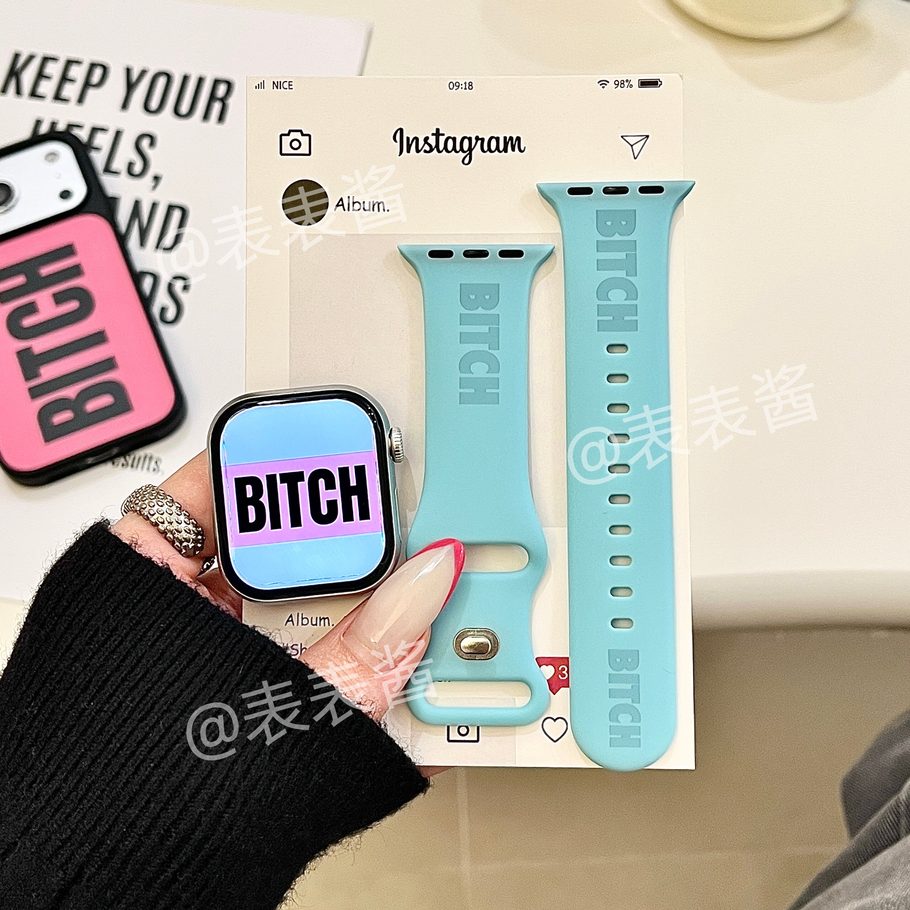 英文坏女人适用iwatchs11/10苹果手表表带SE硅胶Applewatchs9/8/7
