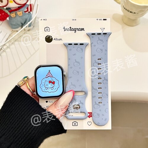 可爱音符猫咪线条适用iwatchs11/10苹果手表表带硅胶Applewatchs9