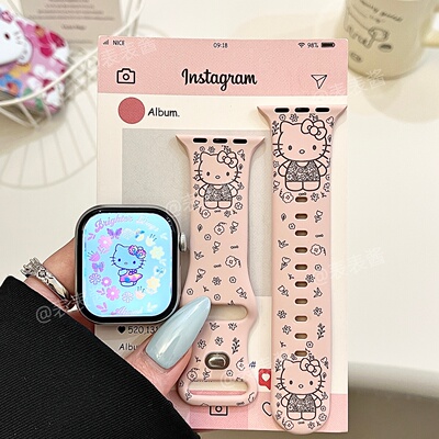 女款繁花猫咪适用iwatchs11/10苹果手表表带硅胶Applewatchs9/8/7