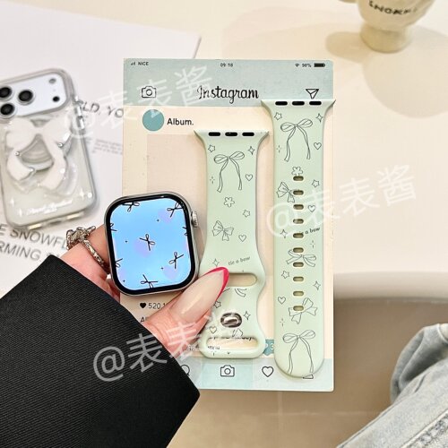韩系爱心蝴蝶结适用iwatchs11/10苹果手表表带硅胶Applewatchs9/8