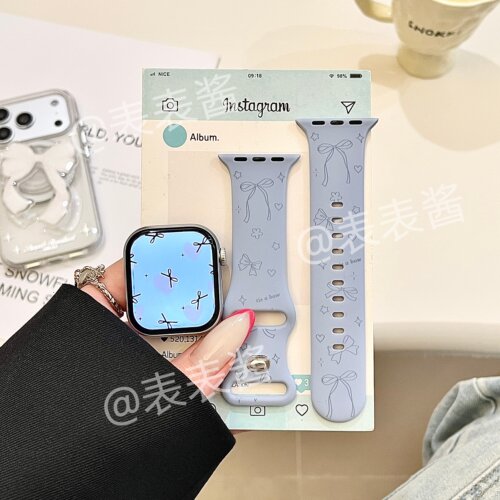 小众爱心蝴蝶结适用iwatchs11/10苹果手表表带硅胶Applewatchs9/8