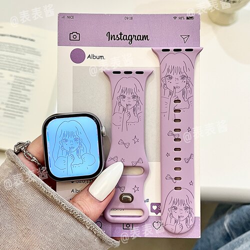 漫画女孩适用iwatchs12/11卡通10苹果硅胶SE表带Applewatch9/8/7