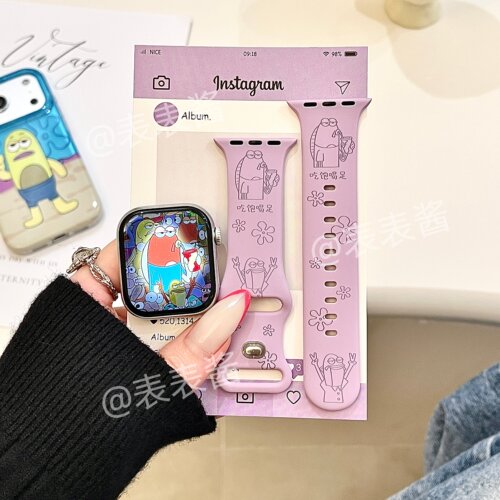 吃饱喝足比奇堡适用iwatchs11/10苹果手表表带硅胶Applewatchs9紫