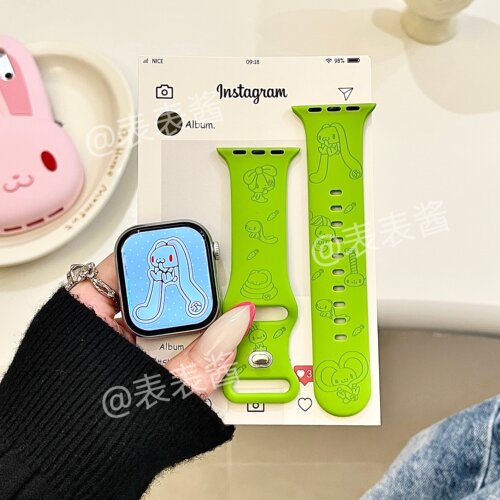 泛用兔适用iwatchs11/10苹果手表表带SE硅胶Applewatchs9/8/7绿色